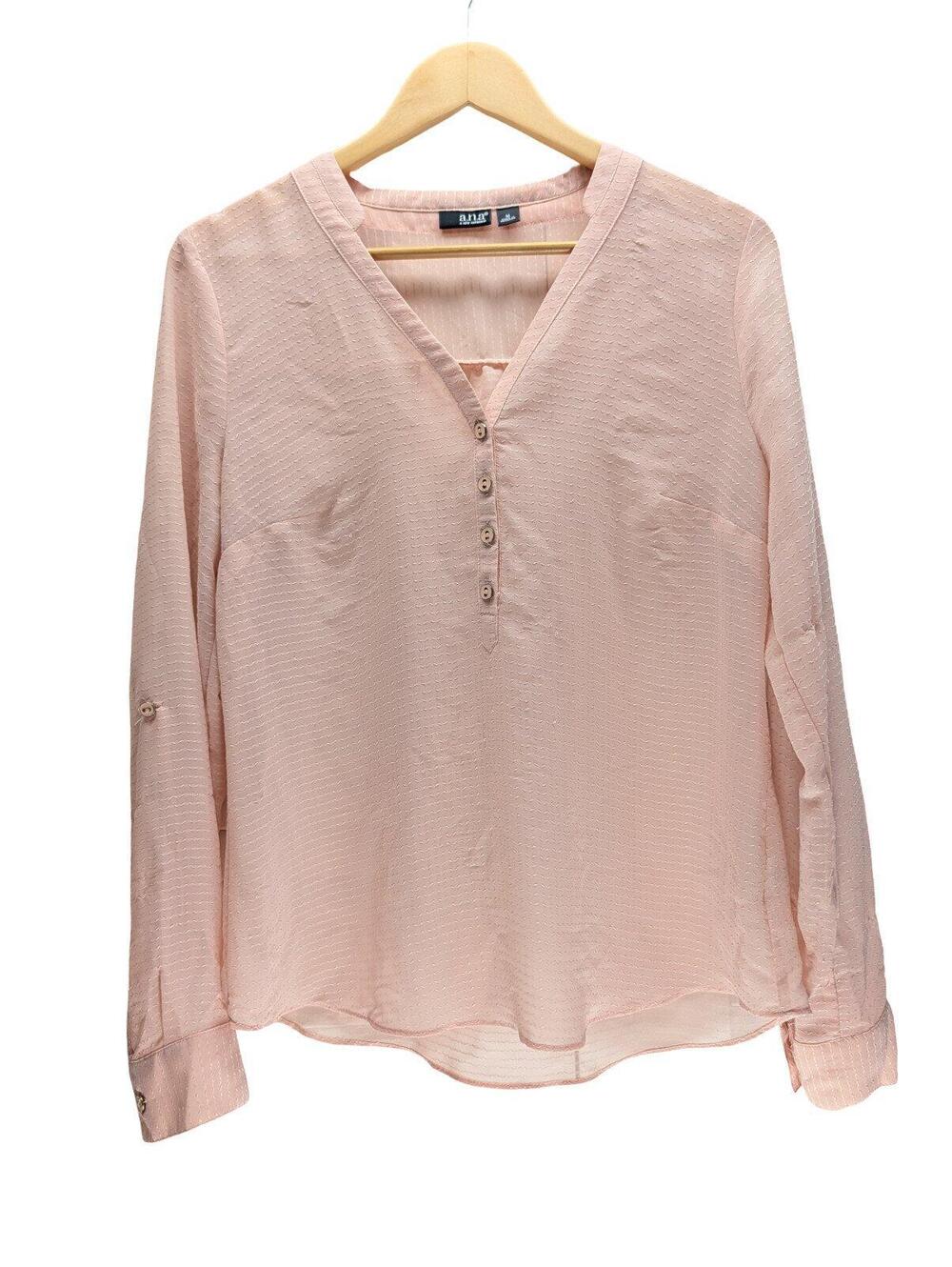 a.n.a Blouse Size Medium Textured Button Henley V-Neck Pink